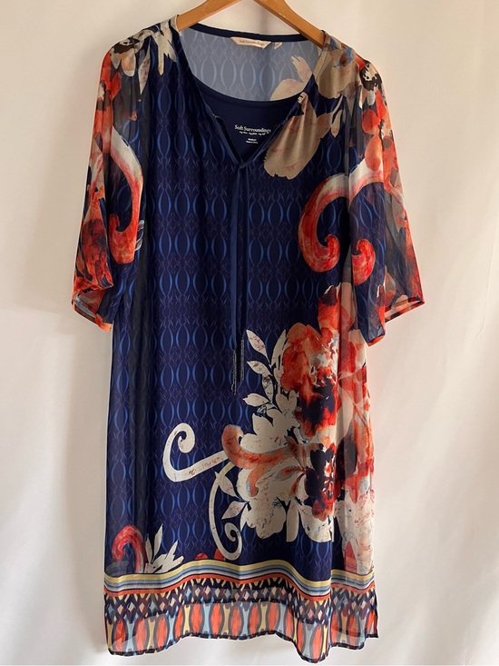 Soft Surroundings Dresses & Skirts - Soft Surroundings Sheer Blue Orange Floral Oversized Bold Mixed Print Midi M